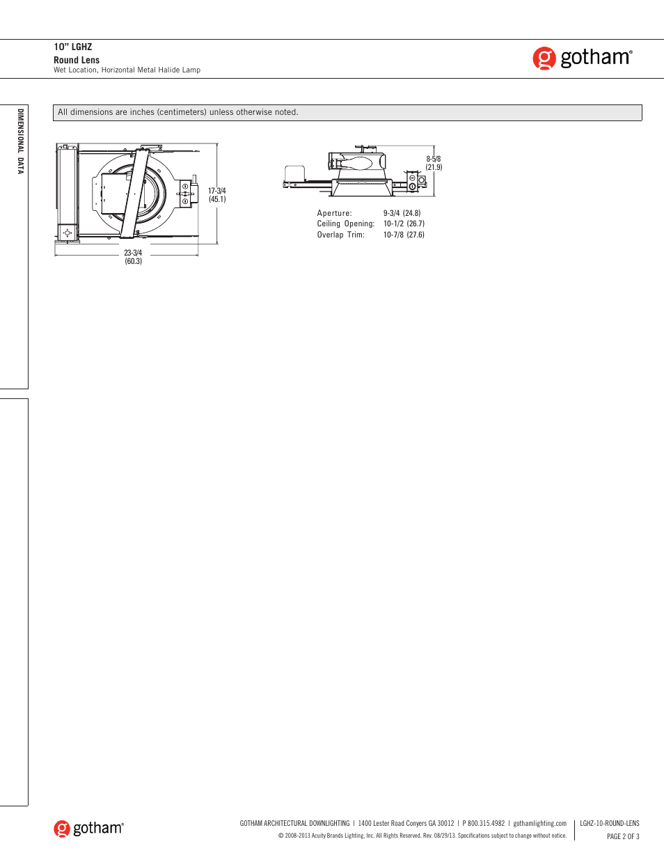 Gotham 10 LGHZ Round Lens SpecSheet User Manual | Page 2 / 3