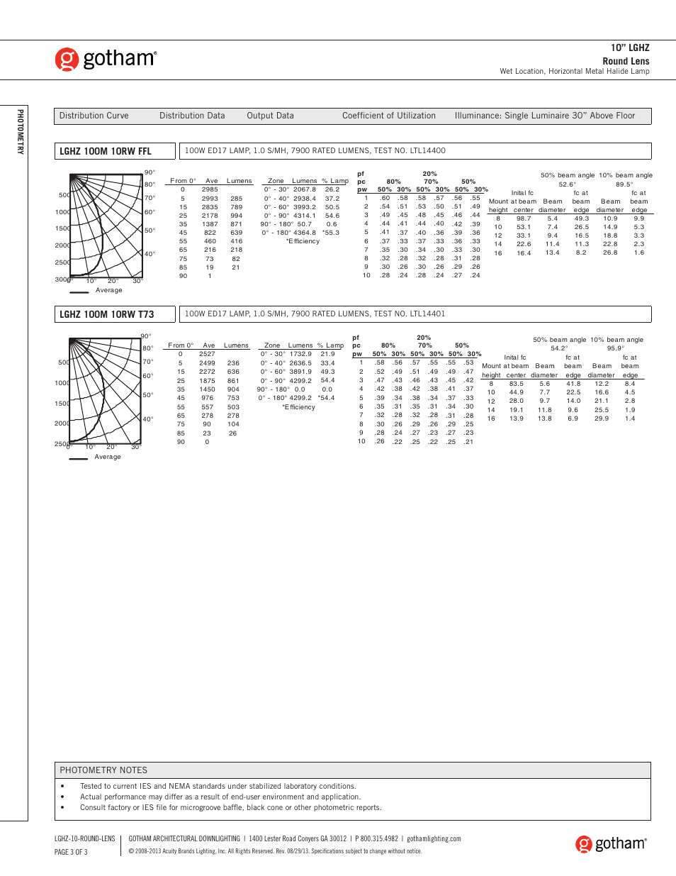 10” lghz round lens | Gotham 10 LGHZ Round Lens SpecSheet User Manual | Page 3 / 3