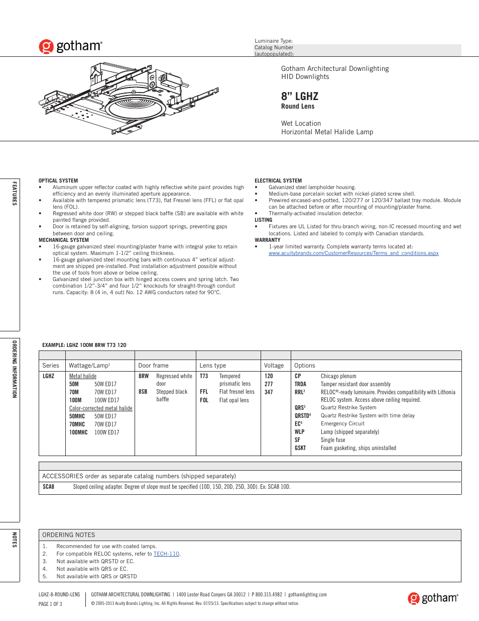 Gotham 8 LGHZ Round Lens SpecSheet User Manual | 3 pages