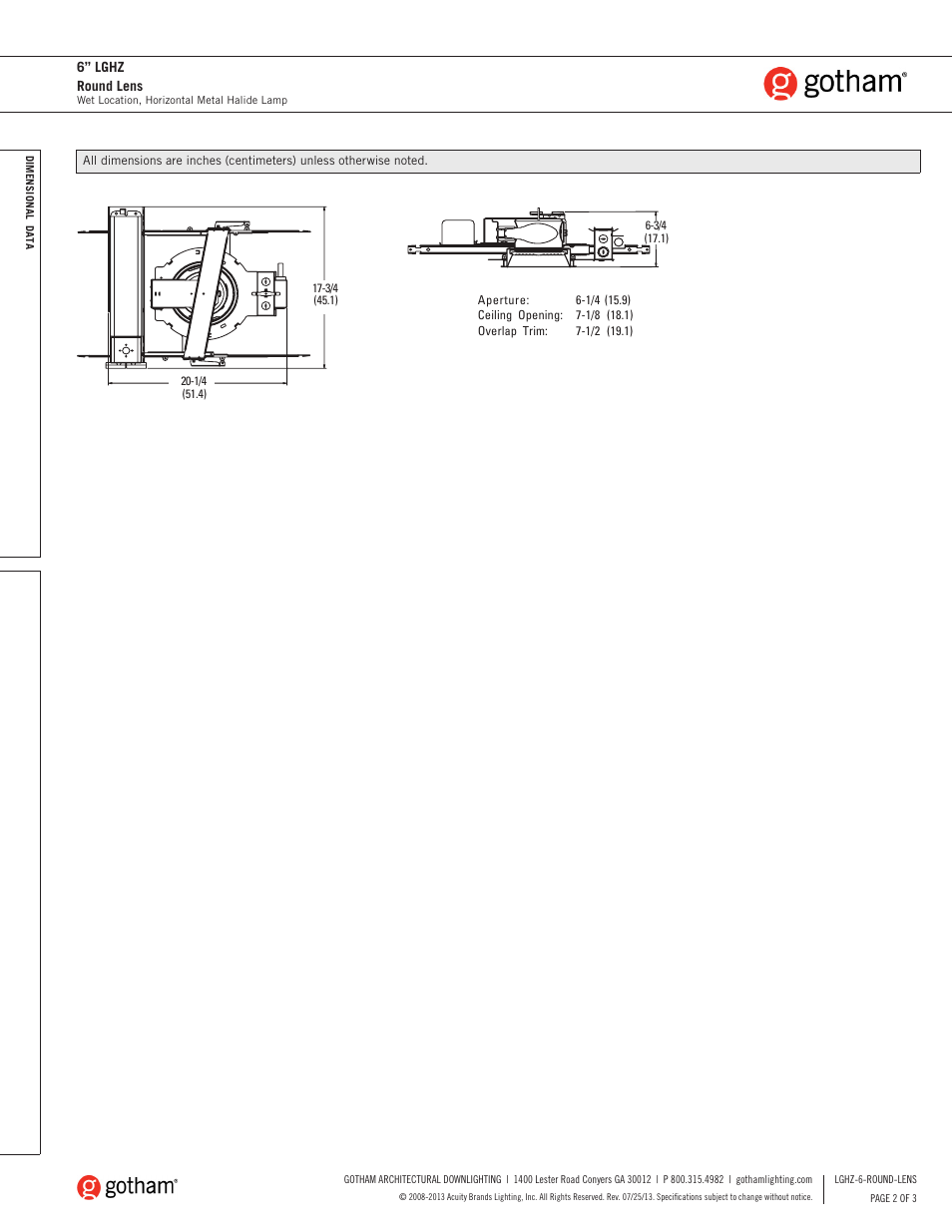 Gotham 6 LGHZ Round Lens SpecSheet User Manual | Page 2 / 3