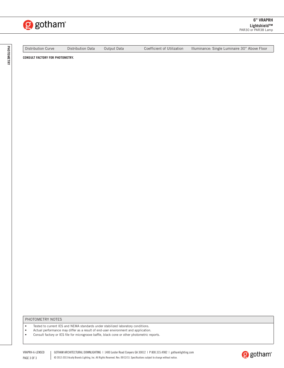 Gotham 6 VRAPRH Lightshield SpecSheet User Manual | Page 3 / 3