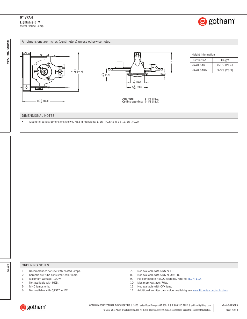 6” vrah lightshield | Gotham 6 VRAH Lightshield SpecSheet User Manual | Page 2 / 3