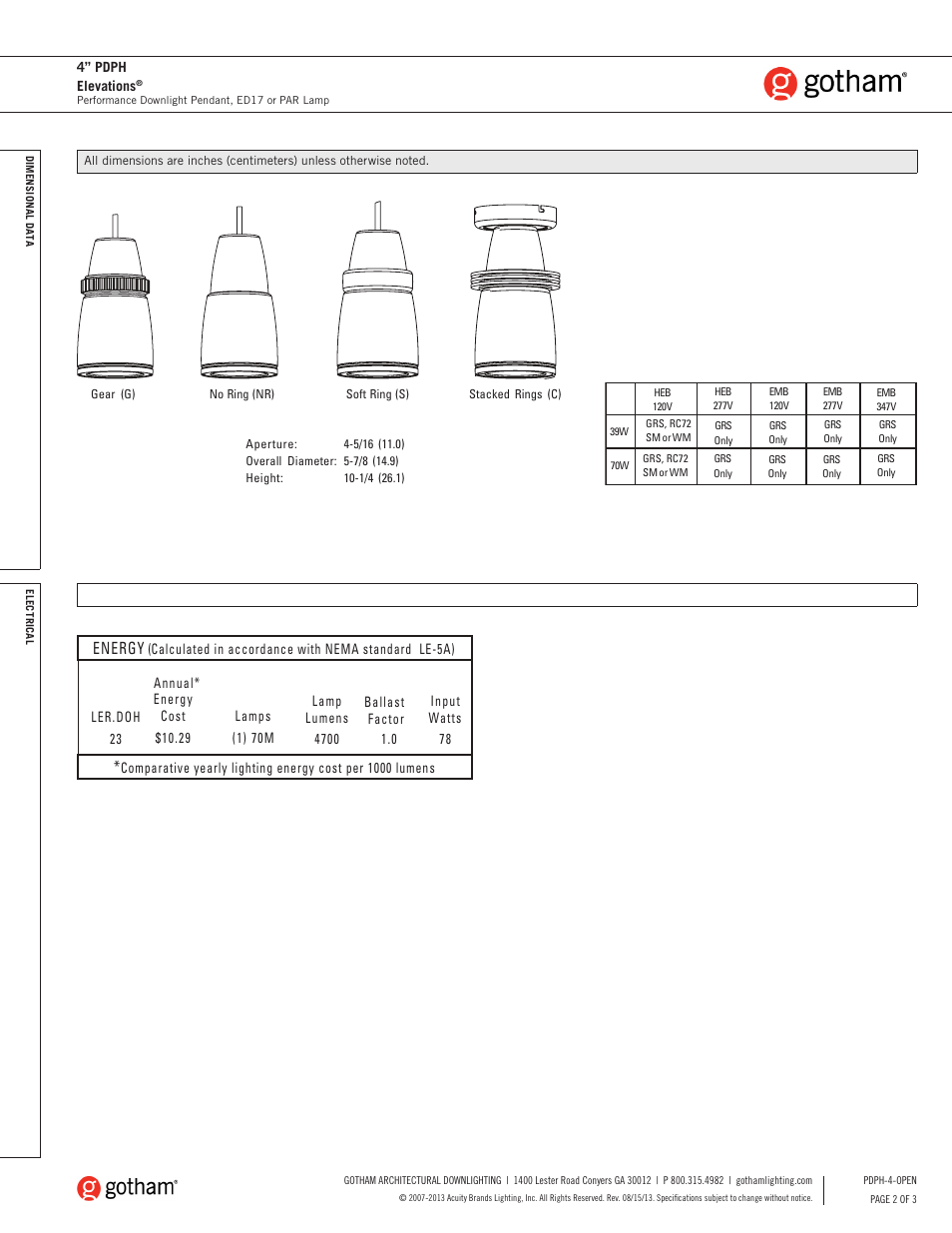 Energy | Gotham 4 PDPH Elevations SpecSheet User Manual | Page 2 / 3