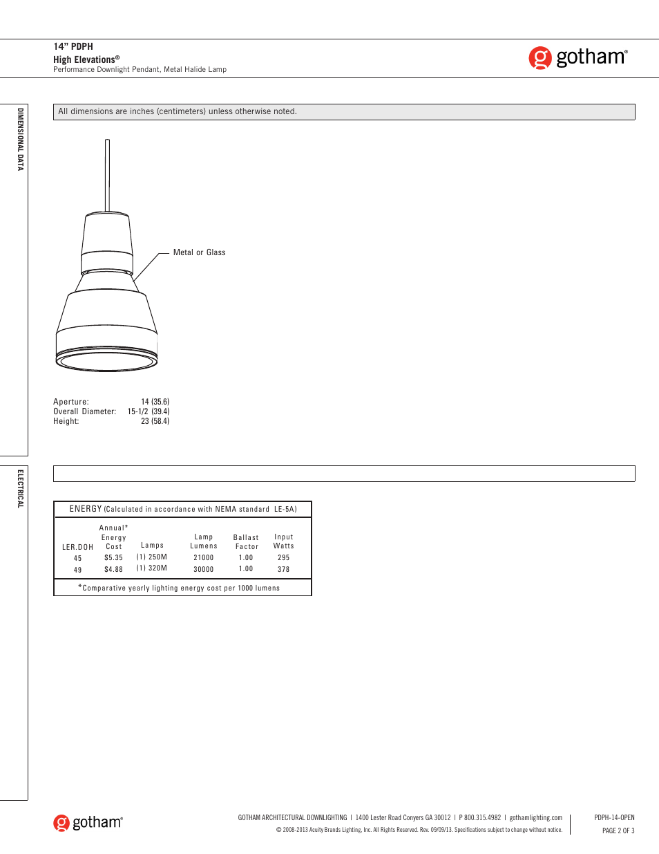 Gotham 14 PDPH High Elevations SpecSheet User Manual | Page 2 / 3