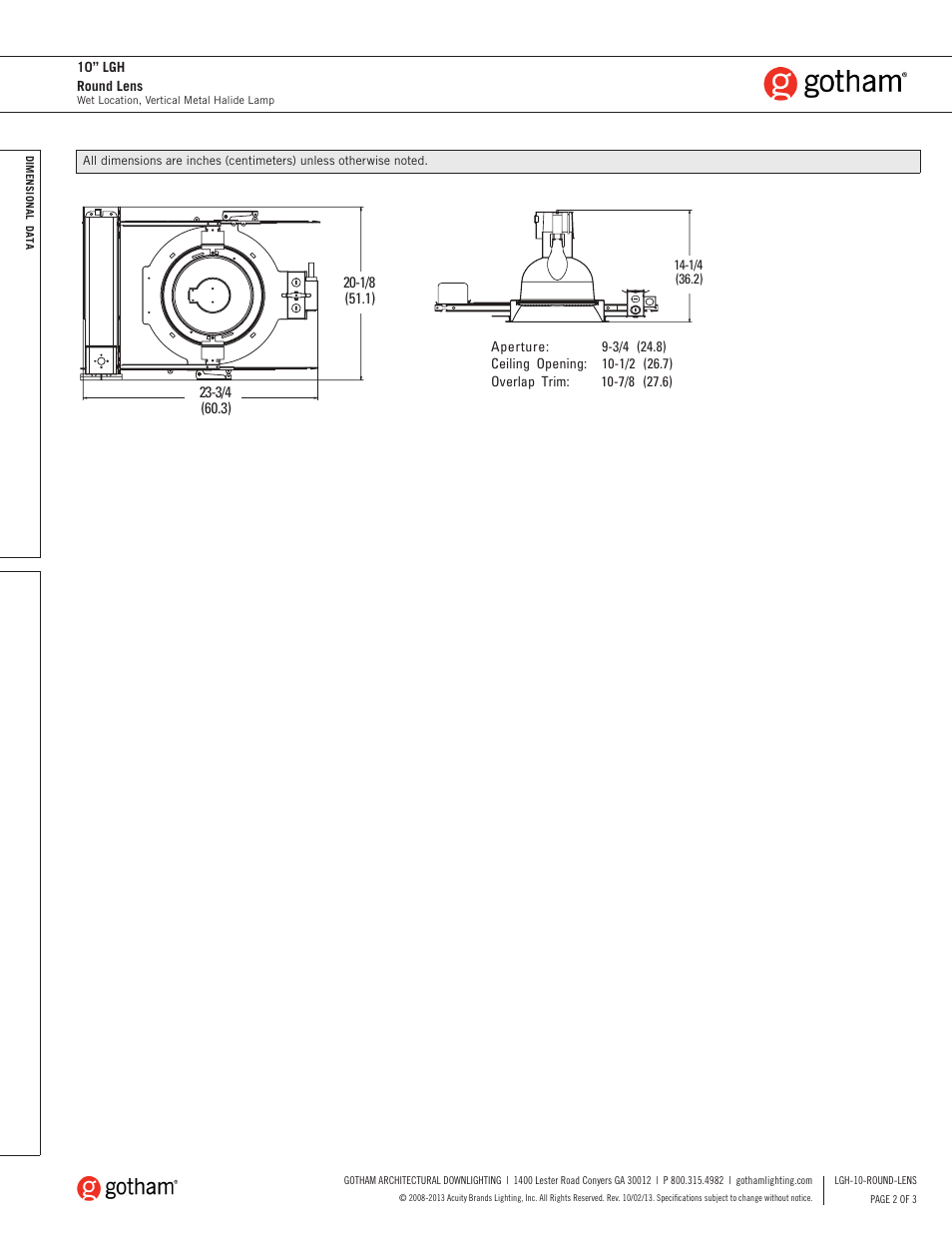 Gotham 10 LGH Round Lens SpecSheet User Manual | Page 2 / 3