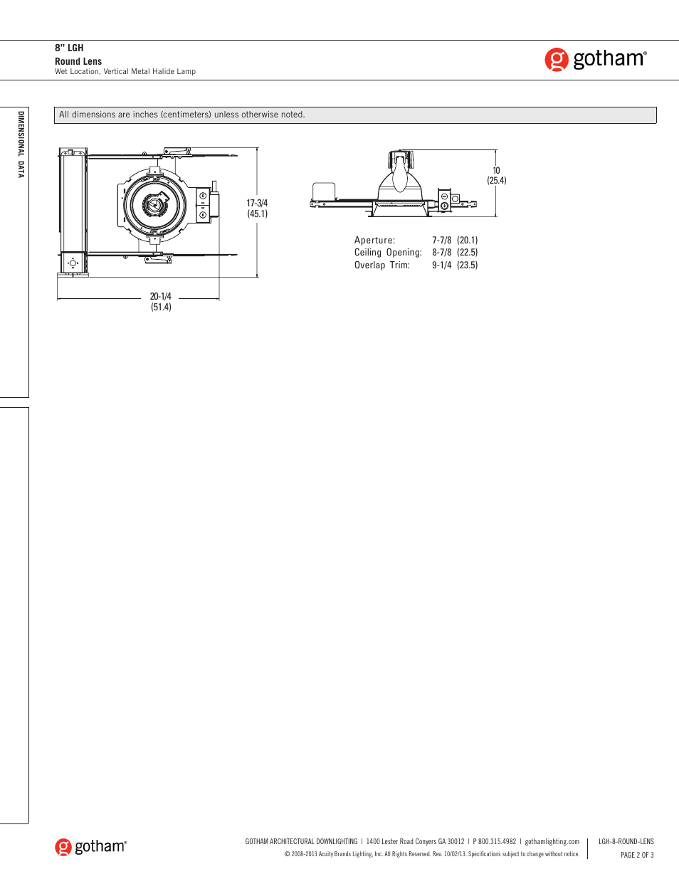 Gotham 8 LGH Round Lens SpecSheet User Manual | Page 2 / 3