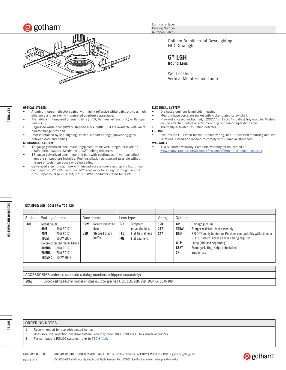 Gotham 6 LGH Round Lens SpecSheet User Manual | 3 pages
