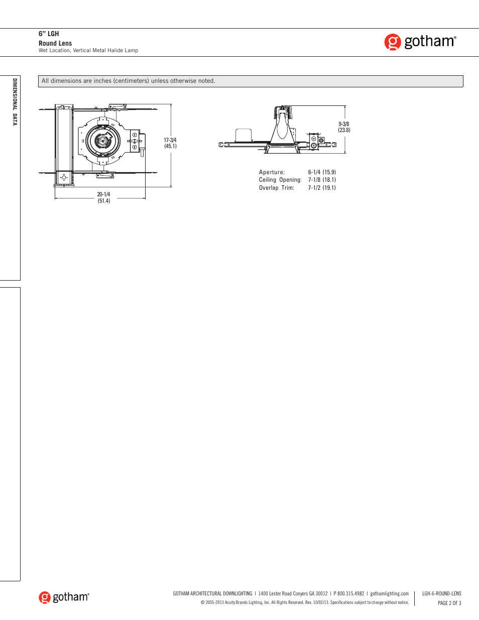 Gotham 6 LGH Round Lens SpecSheet User Manual | Page 2 / 3
