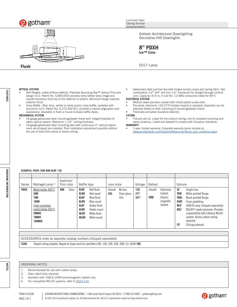 Gotham 8 PDXH Ice Color SpecSheet User Manual | 3 pages