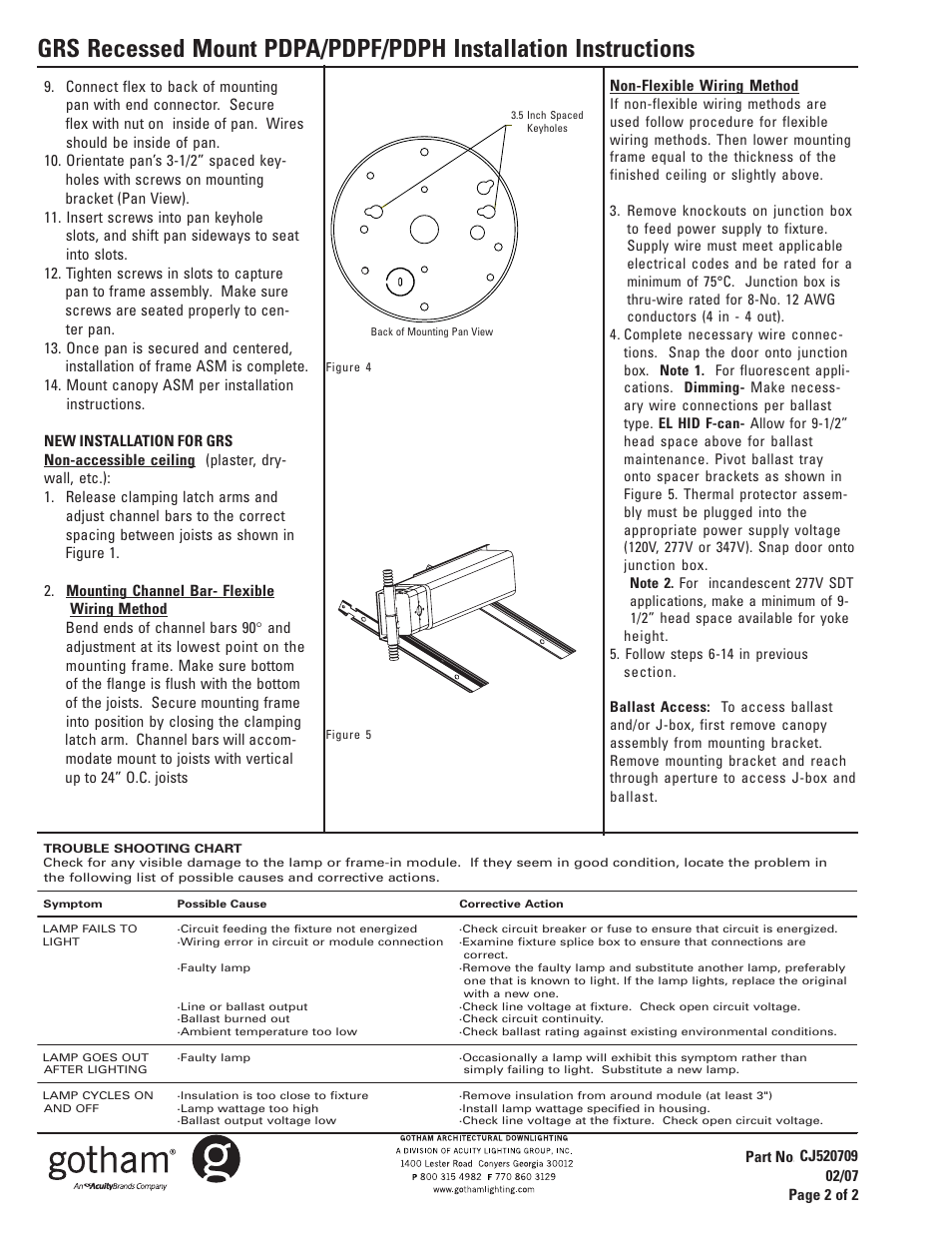 5 inch spaced keyholes | Gotham PDPH GRS Recessed Mount User Manual | Page 2 / 2