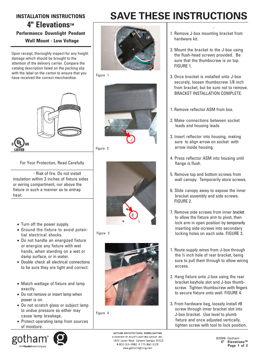 Gotham 4 Elevations Wall Mount - Low Voltage User Manual | 2 pages