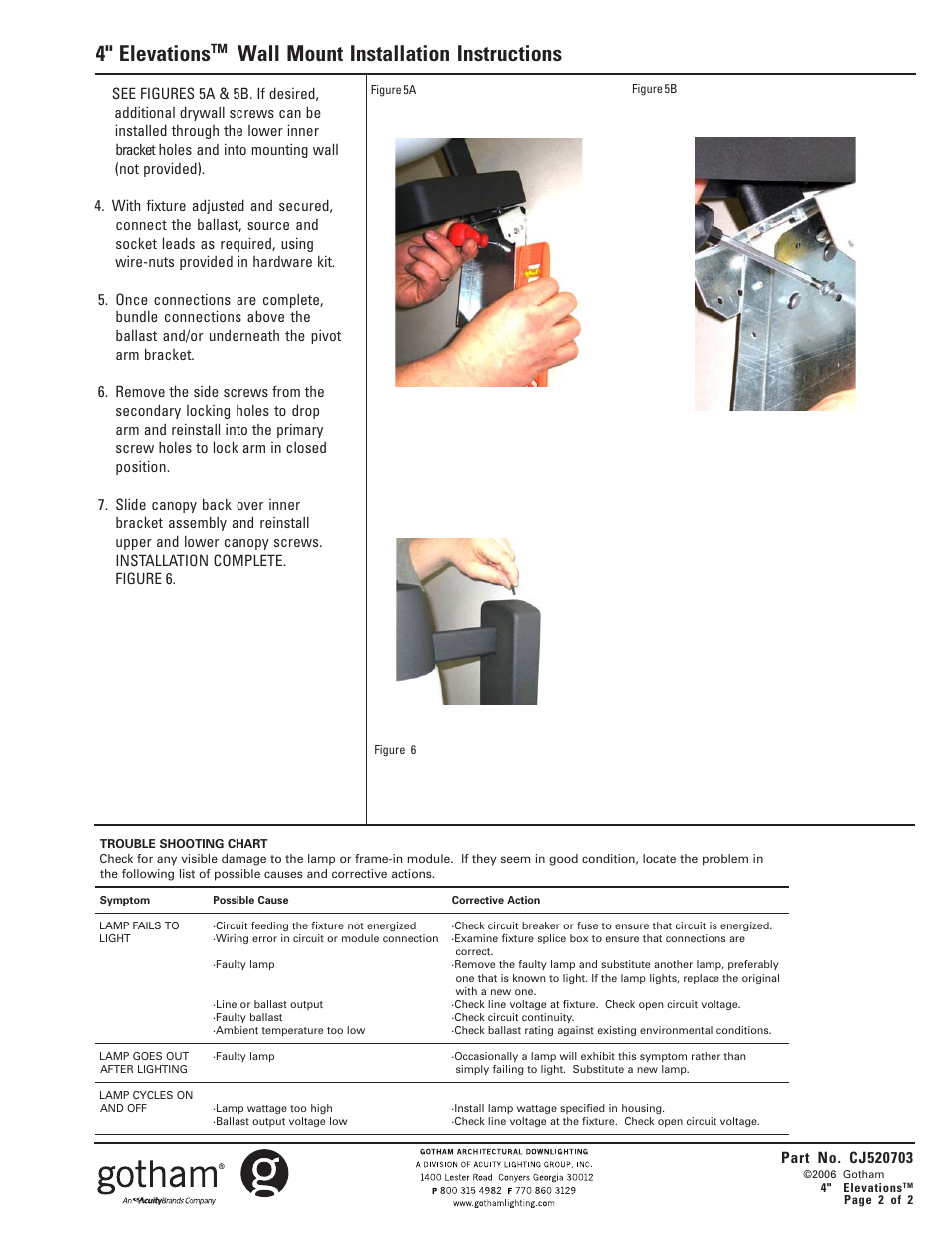 4" elevations, Wall mount installation instructions | Gotham 4 Elevations Wall Mount - Low Voltage User Manual | Page 2 / 2