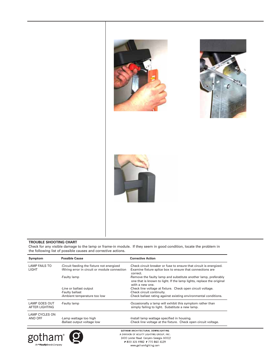 4 inch elevations, Wall mount installation instructions | Gotham 4 Elevations Wall Mount User Manual | Page 2 / 2