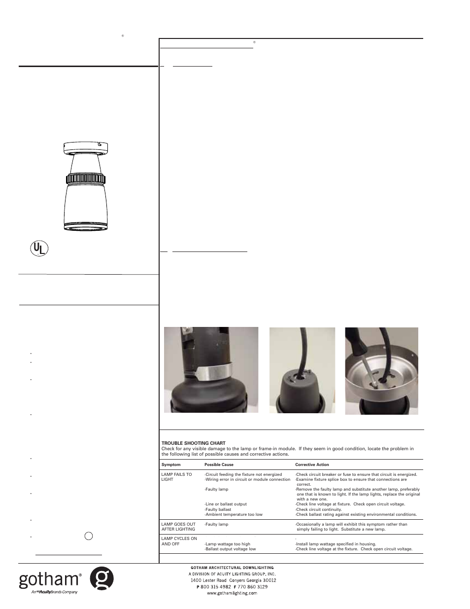 Gotham 4 Elevations PAR - PDPA & PDPH User Manual | 2 pages