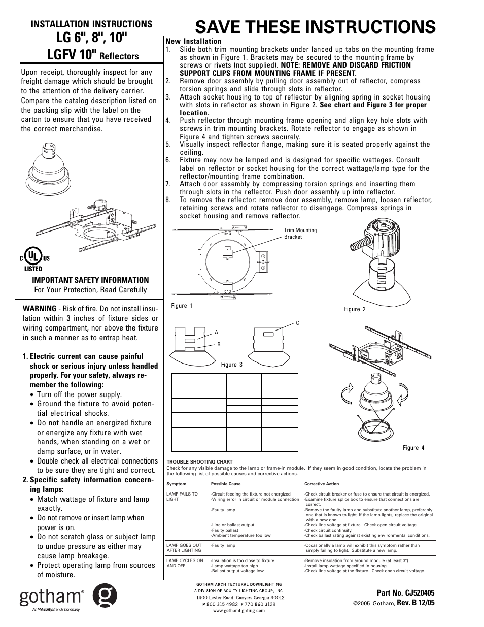 Gotham LGFV 10 Reflectors User Manual | 1 page