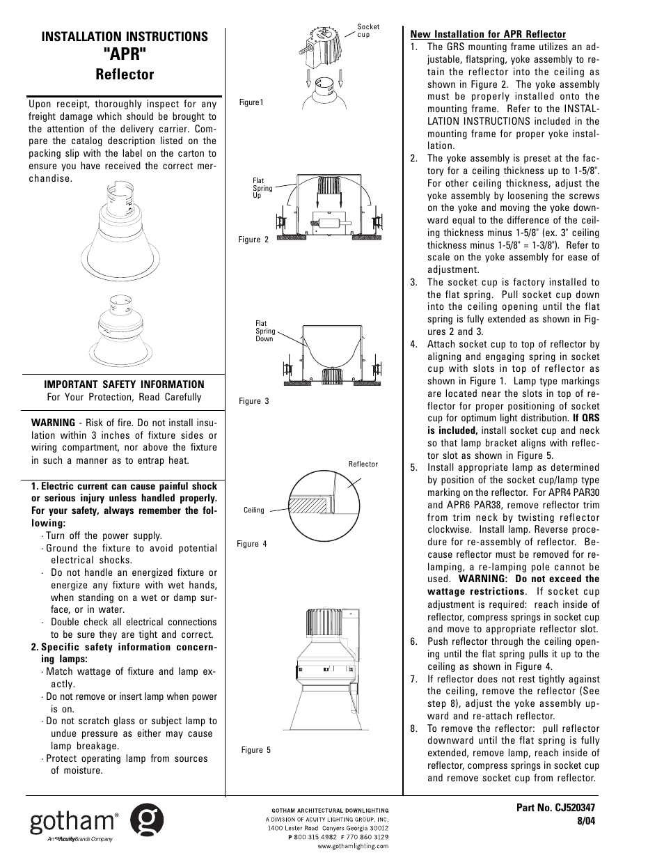 Gotham APR Reflector User Manual | 2 pages