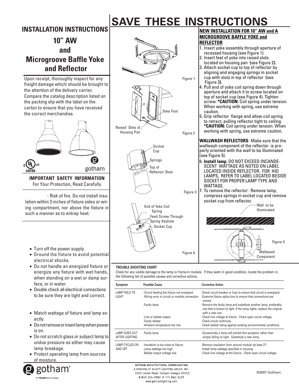 Gotham 10 AW and Microgroove Baffle Yoke and Reflector User Manual | 1 page