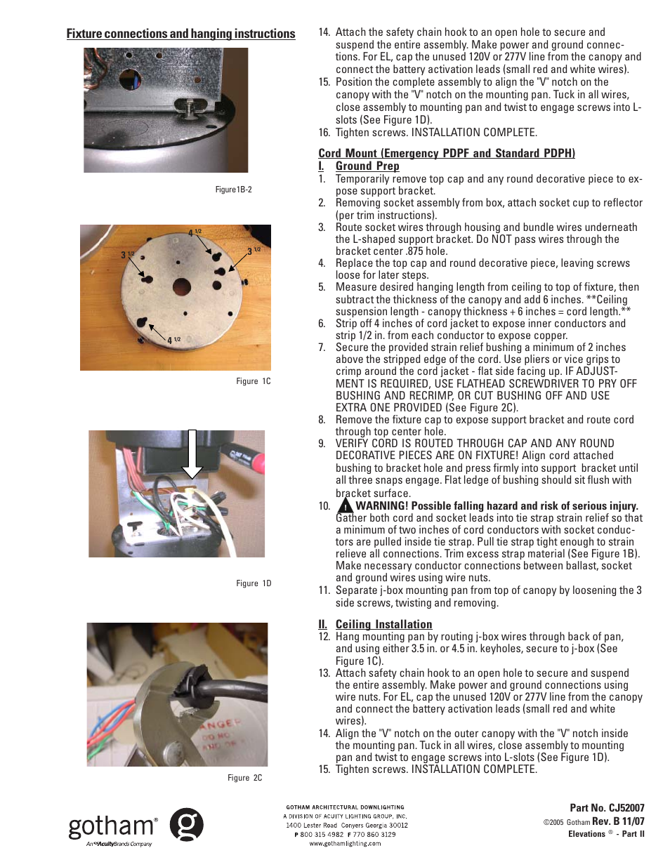 Fixture connections and hanging instructions | Gotham PDPH Elevations User Manual | Page 2 / 2