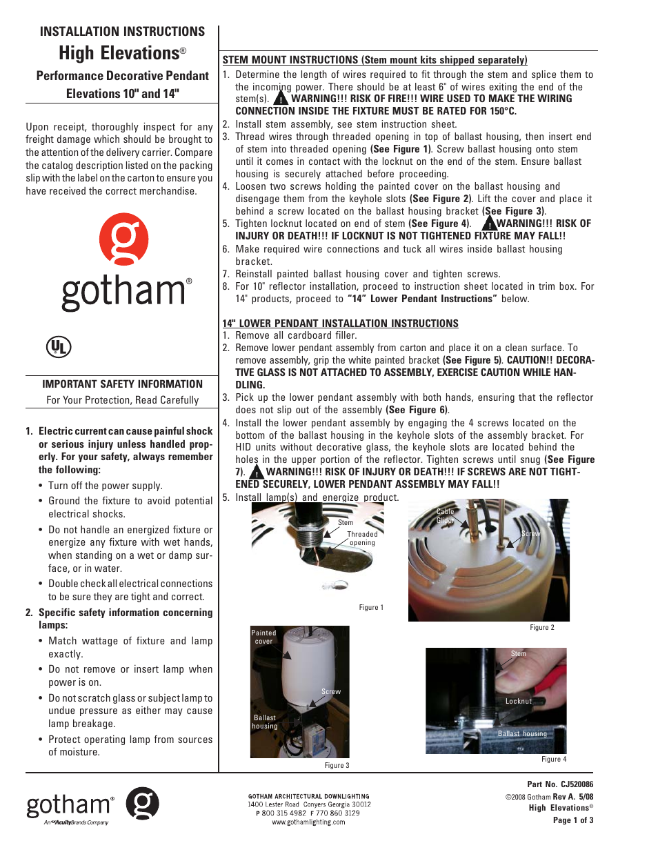 Gotham High Elevations 14 User Manual | 3 pages