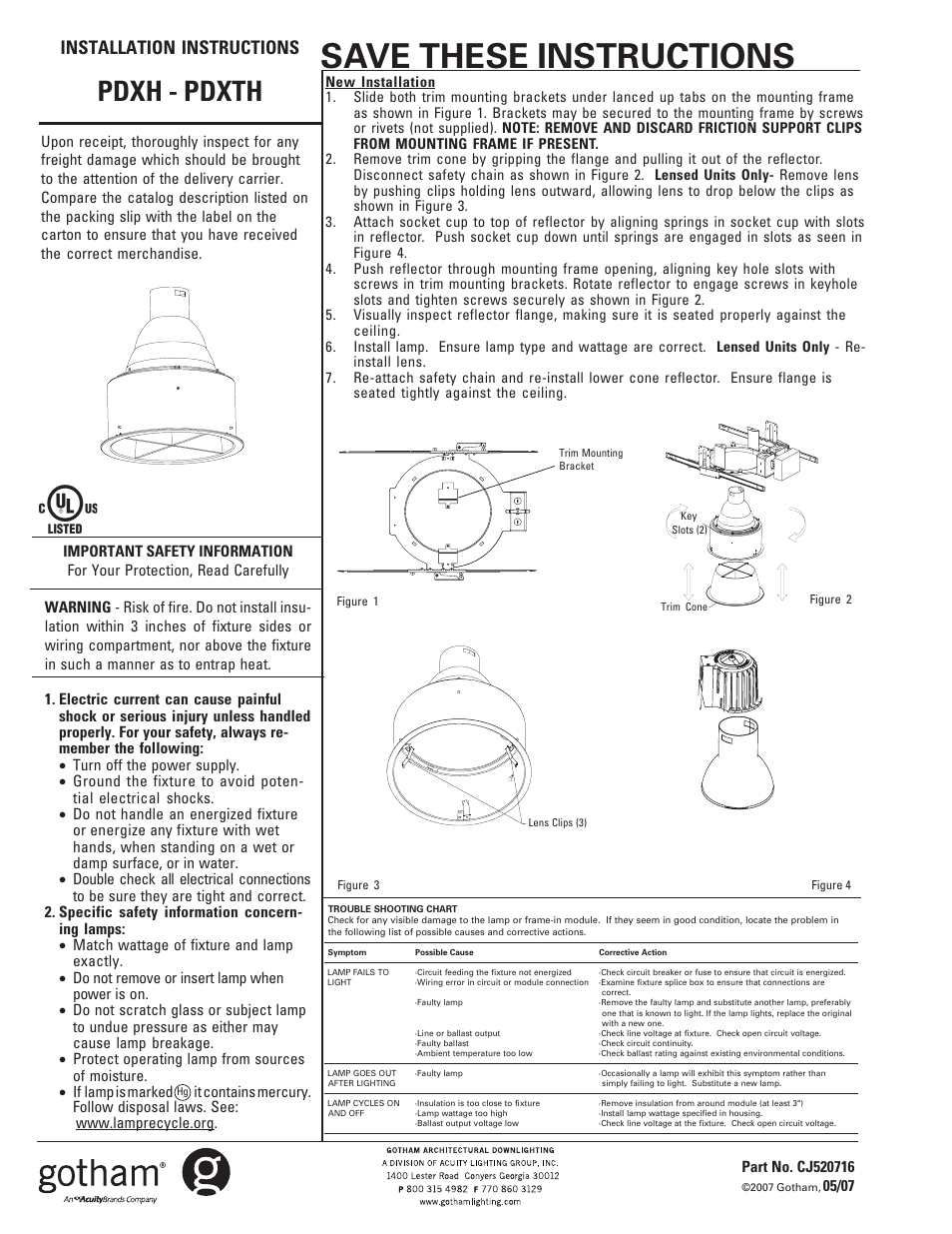 Gotham PDXH - PDXTH User Manual | 1 page