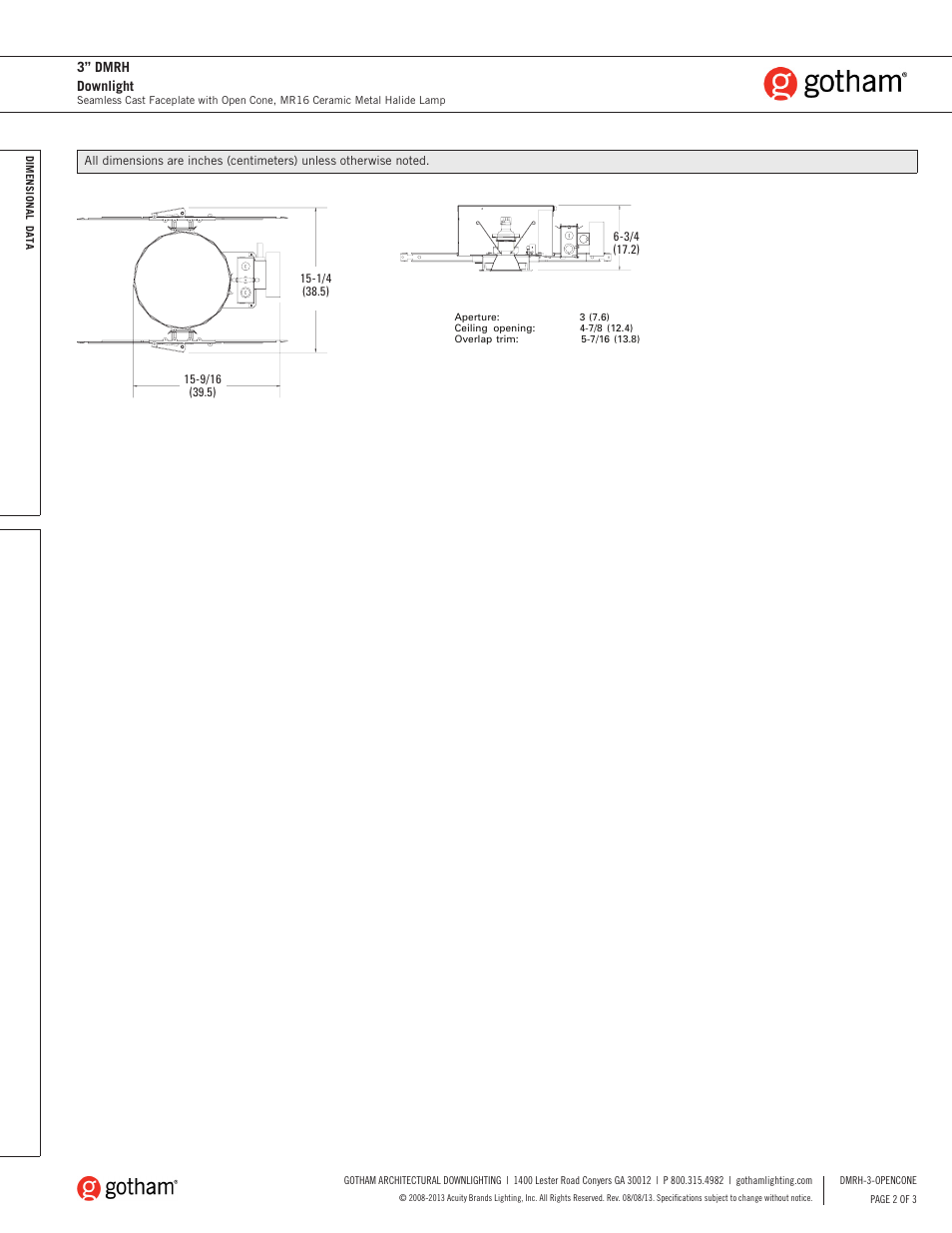 Gotham 3 DMRH Downlight SpecSheet User Manual | Page 2 / 3