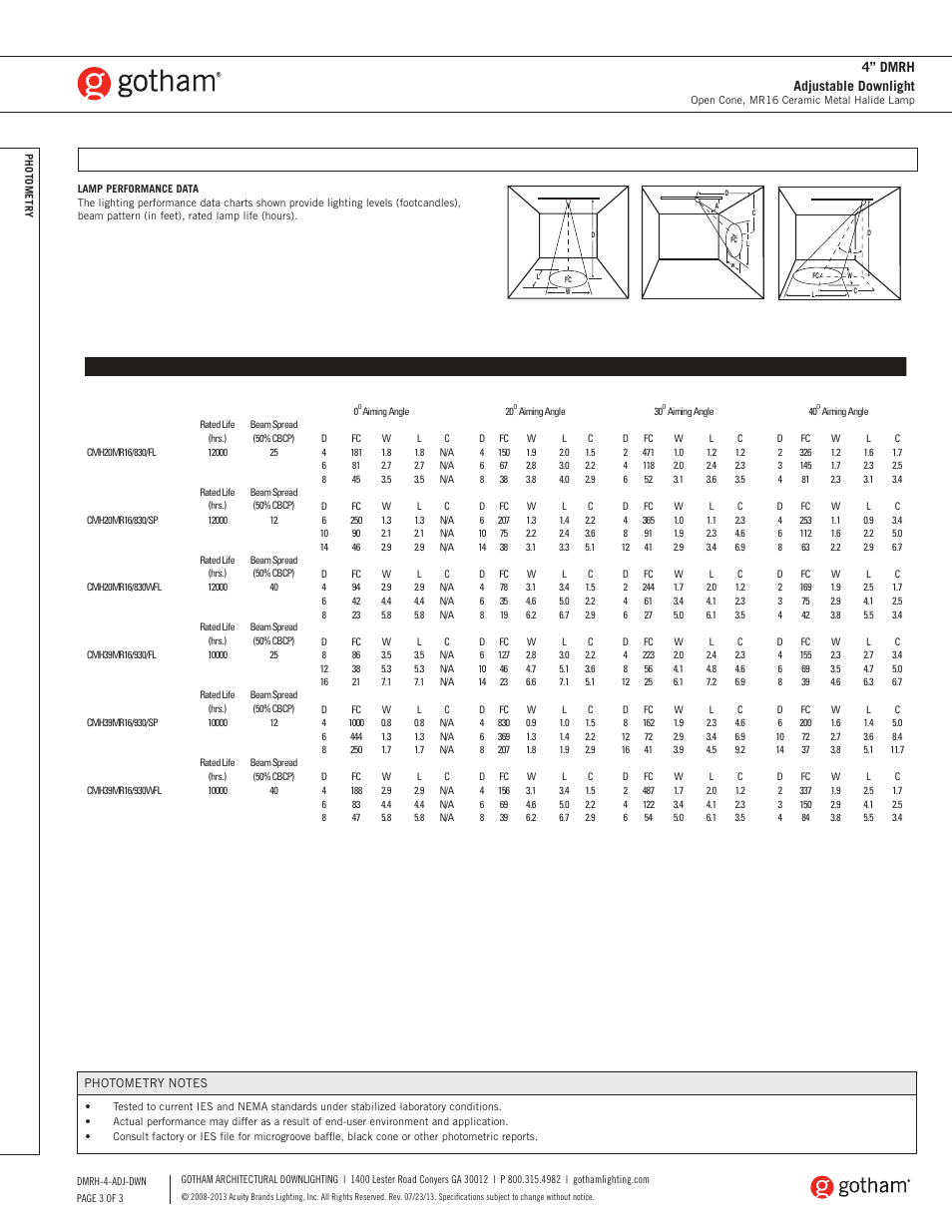 4” dmrh adjustable downlight | Gotham 4 DMRH Adjustable Downlight SpecSheet User Manual | Page 3 / 3