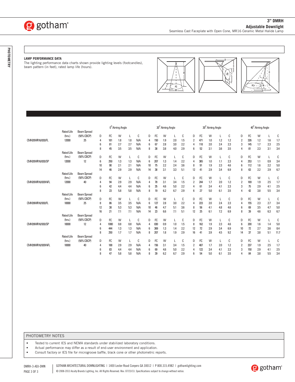3” dmrh adjustable downlight | Gotham 3 DMRH Adjustable Downlight SpecSheet User Manual | Page 3 / 3