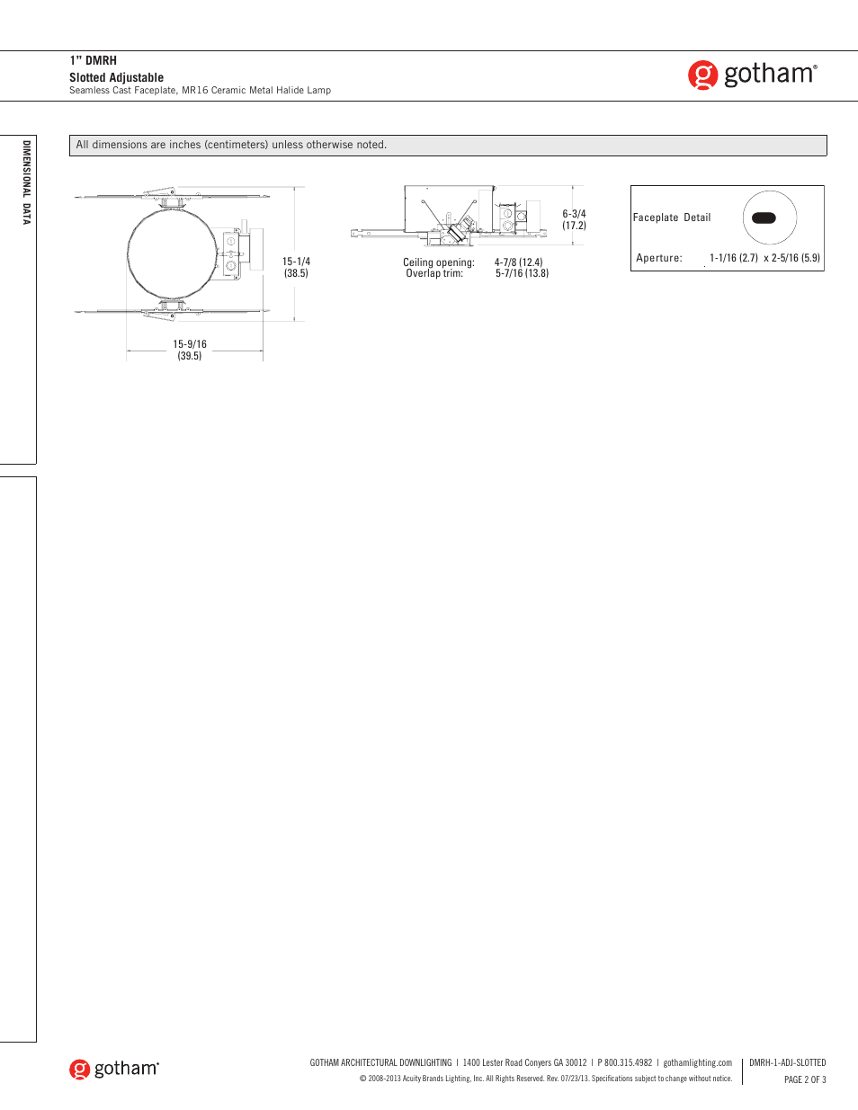 Gotham 1 DMRH Slotted Adjustable SpecSheet User Manual | Page 2 / 3
