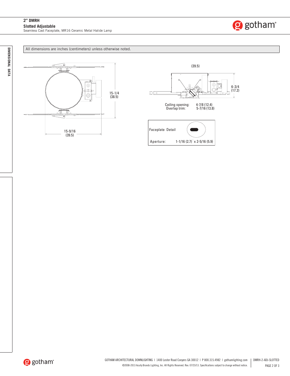 Gotham 2 DMRH Slotted Adjustable SpecSheet User Manual | Page 2 / 3