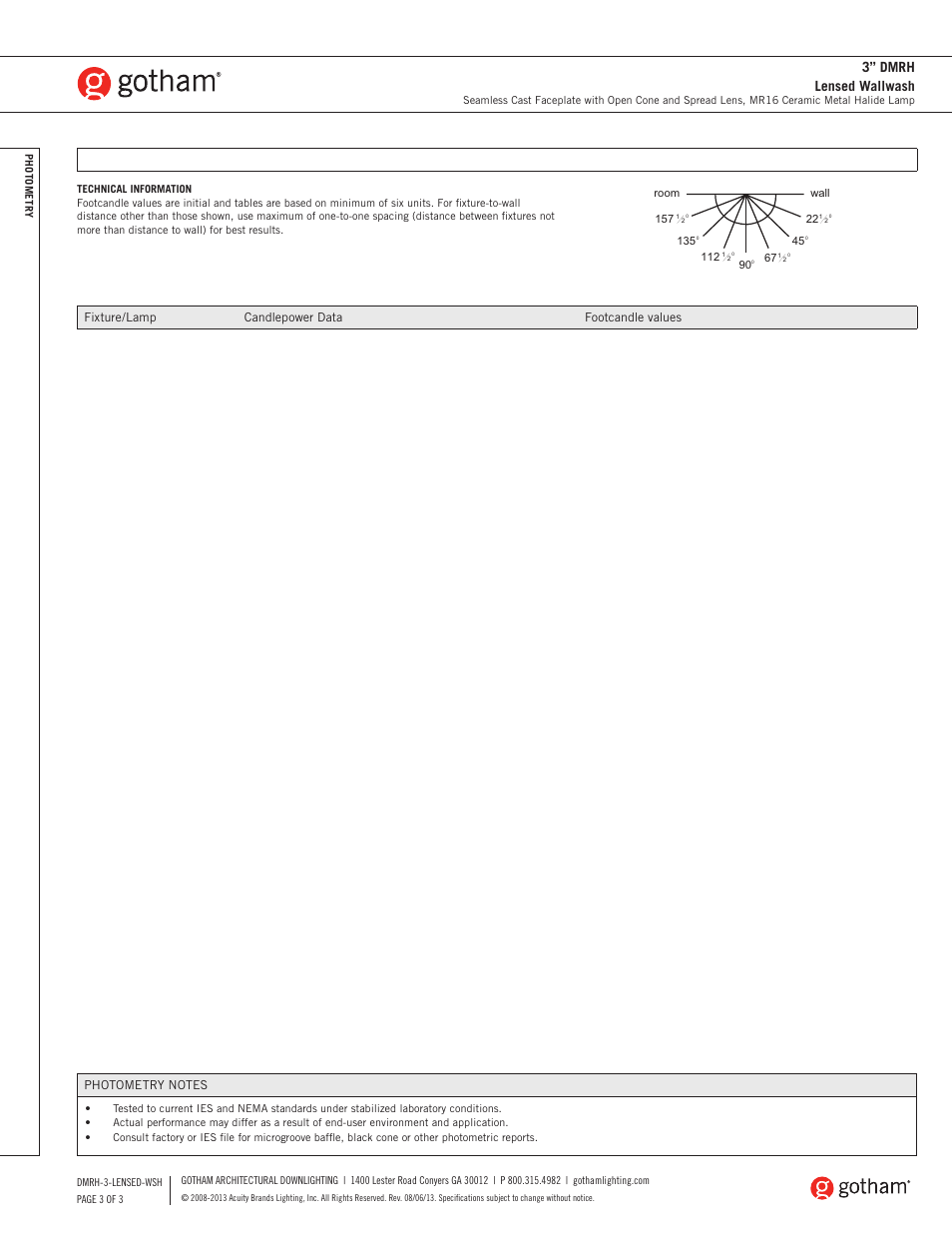 3” dmrh lensed wallwash | Gotham 3 DMRH Lensed Wallwash SpecSheet User Manual | Page 3 / 3