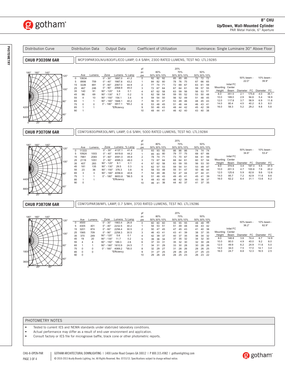 8” chu up/down, wall-mounted cylinder | Gotham 8 CHU Up_Down, Wall-Mounted Cylinder PAR SpecSheet User Manual | Page 3 / 4