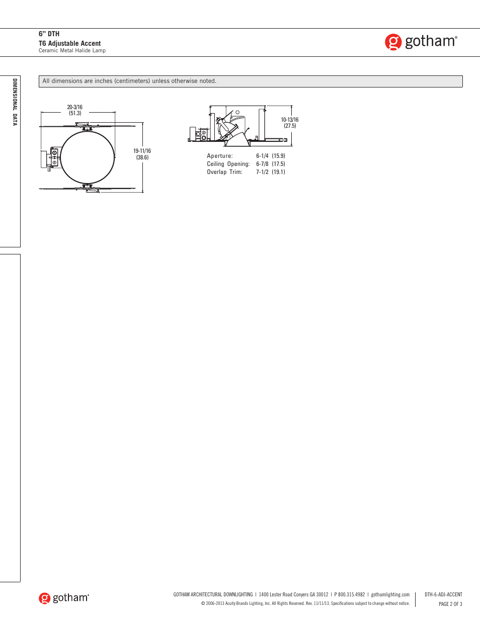 Gotham 6 DTH T6 Adjustable Accent SpecSheet User Manual | Page 2 / 3