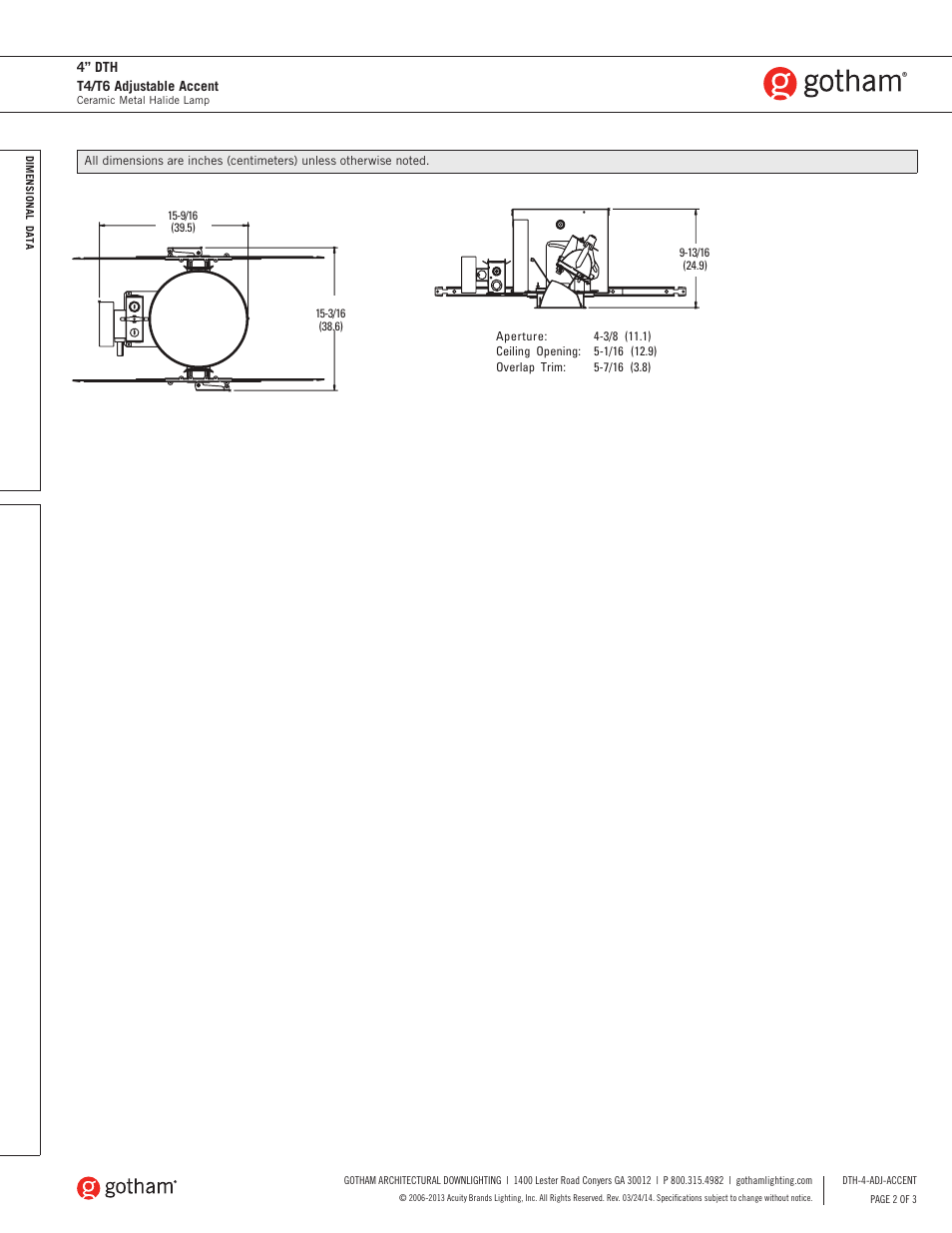 Gotham 4 DTH T4_T6 Adjustable Accent SpecSheet User Manual | Page 2 / 3