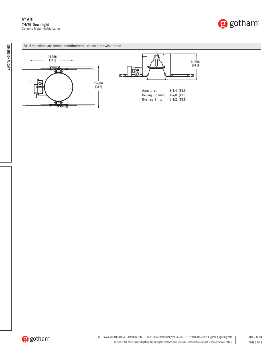 Gotham 6 ATH T4_T6 Downlight SpecSheet User Manual | Page 2 / 3