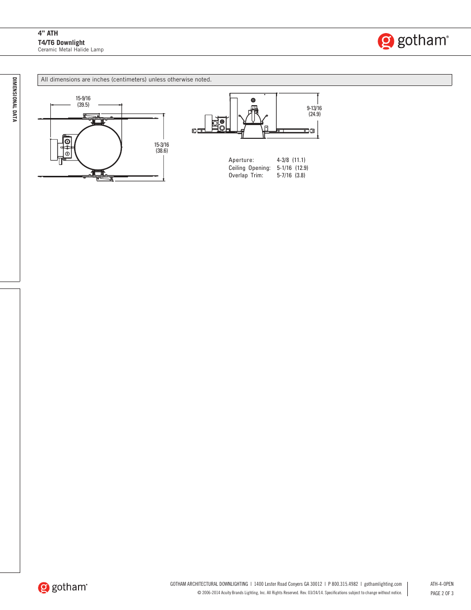 Gotham 4 ATH T4_T6 Downlight SpecSheet User Manual | Page 2 / 3