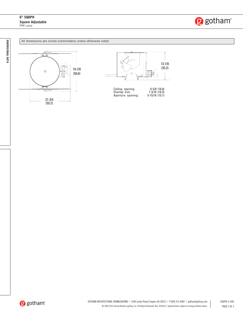 Gotham 6 SQDPH Square Adjustable SpecSheet User Manual | Page 2 / 3