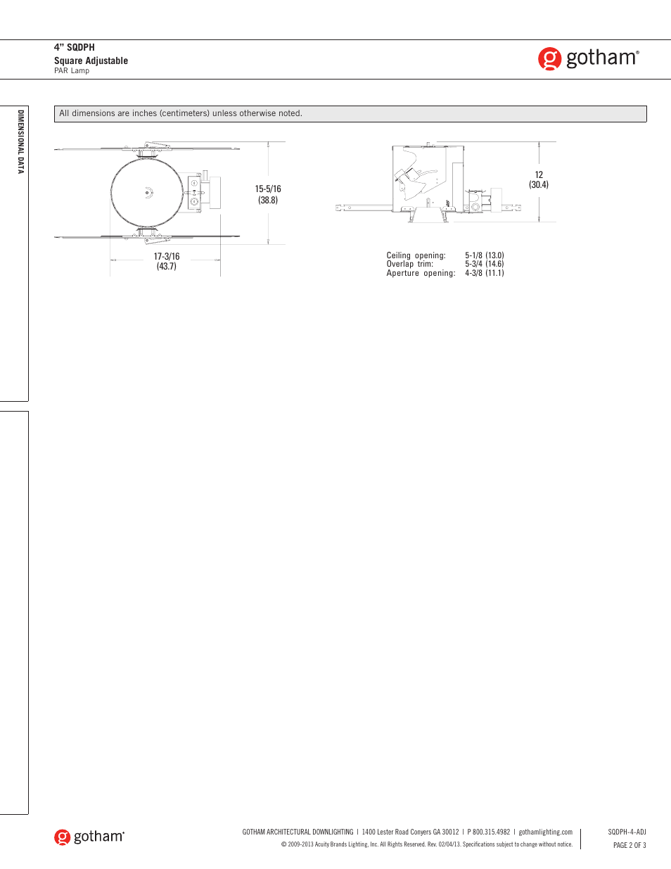 Gotham 4 SQDPH Square Adjustable SpecSheet User Manual | Page 2 / 3