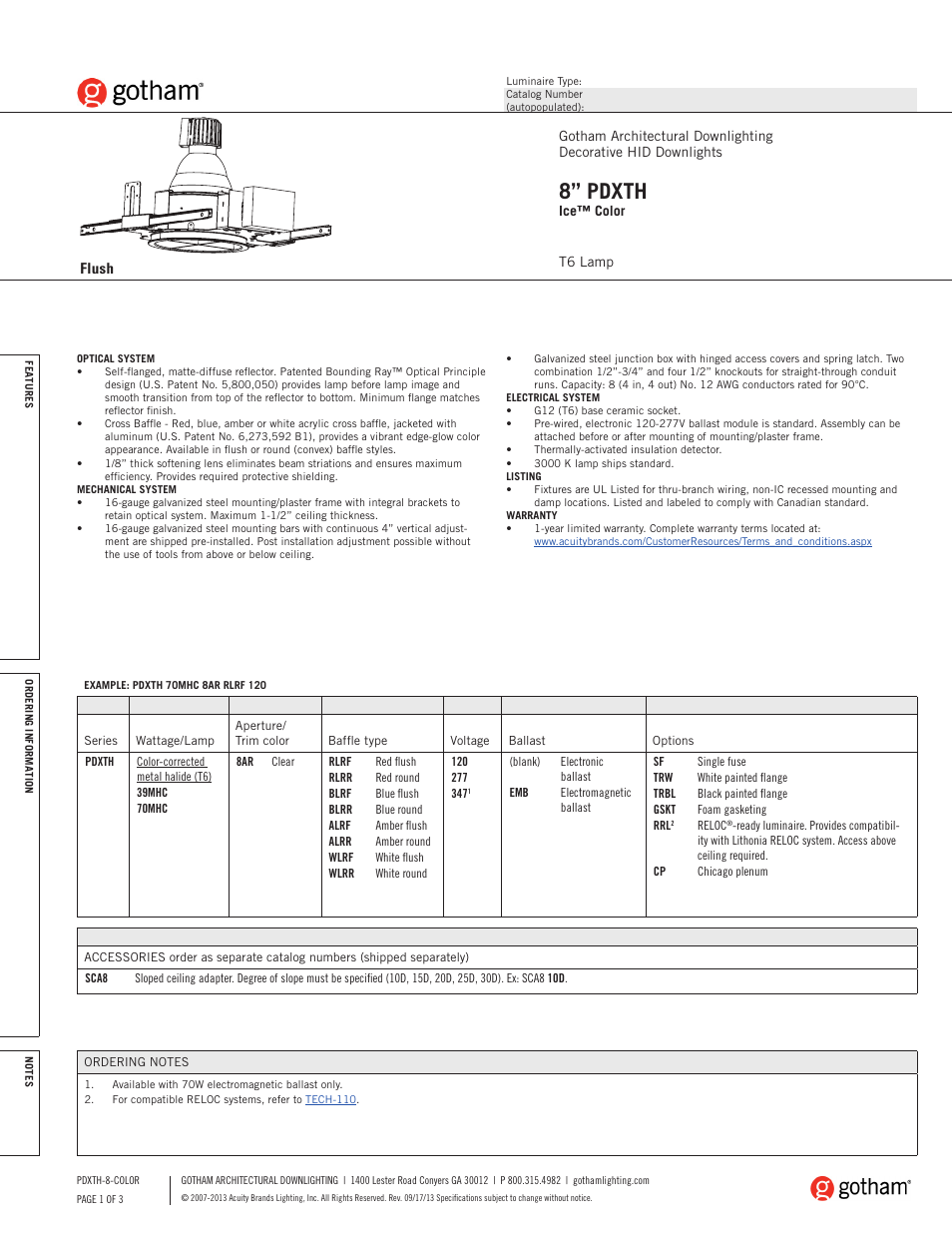 Gotham 8 PDXTH Ice Color SpecSheet User Manual | 3 pages