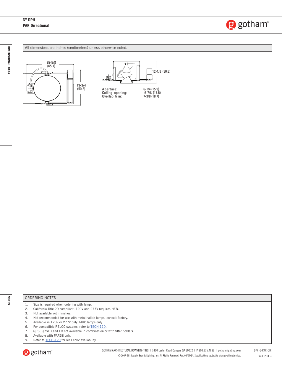 Gotham 6 DPH PAR Directional SpecSheet User Manual | Page 2 / 3