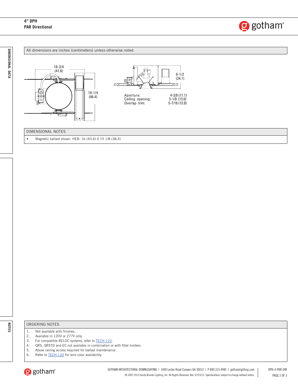Gotham 4 DPH PAR Directional SpecSheet User Manual | Page 2 / 3