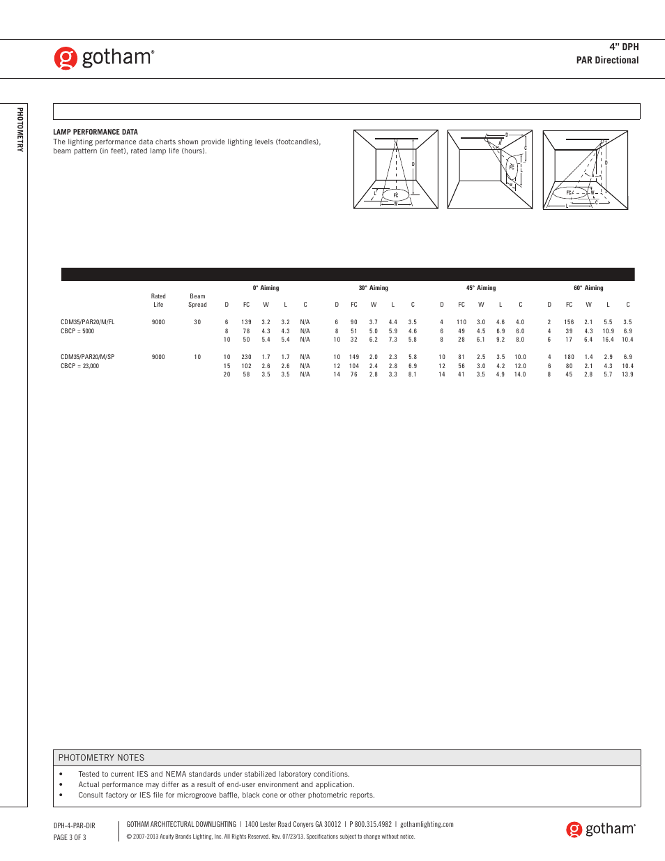 4” dph par directional | Gotham 4 DPH PAR Directional SpecSheet User Manual | Page 3 / 3