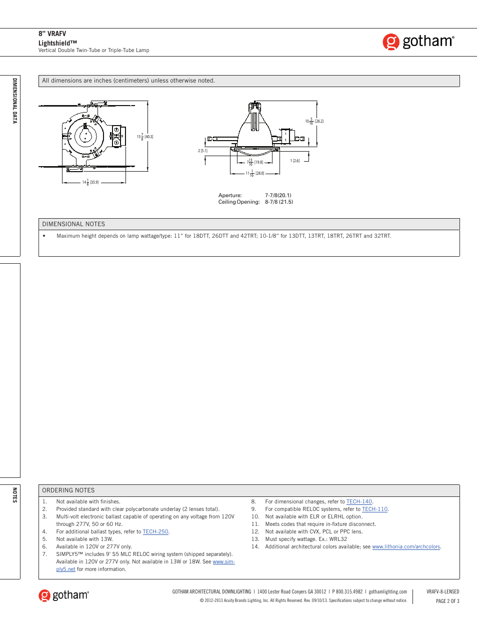 8” vrafv lightshield | Gotham 8 VRAFV Lightshield SpecSheet User Manual | Page 2 / 3