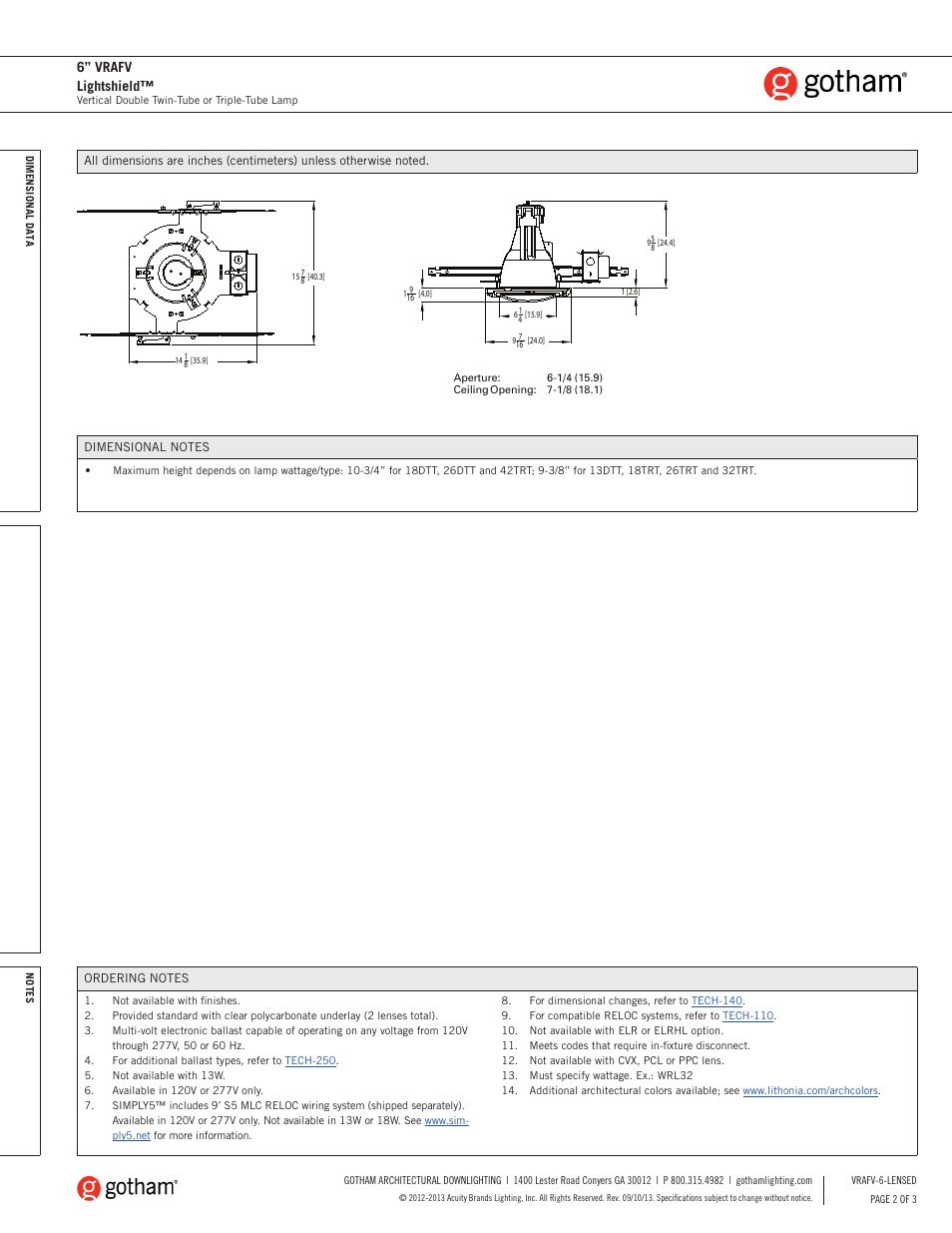 6” vrafv lightshield | Gotham 6 VRAFV Lightshield SpecSheet User Manual | Page 2 / 3