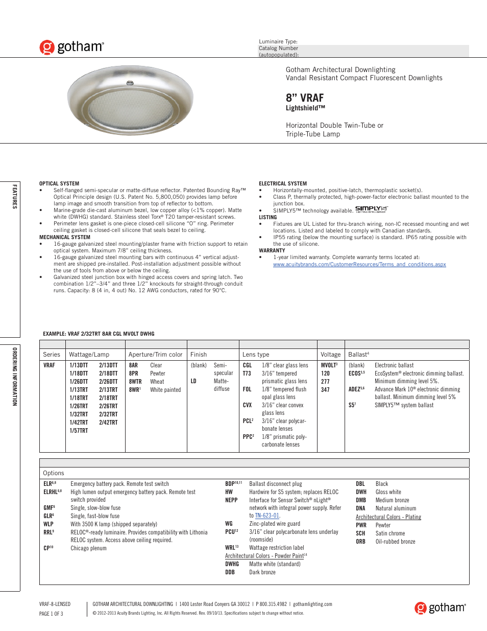 Gotham 8 VRAF Lightshield SpecSheet User Manual | 3 pages