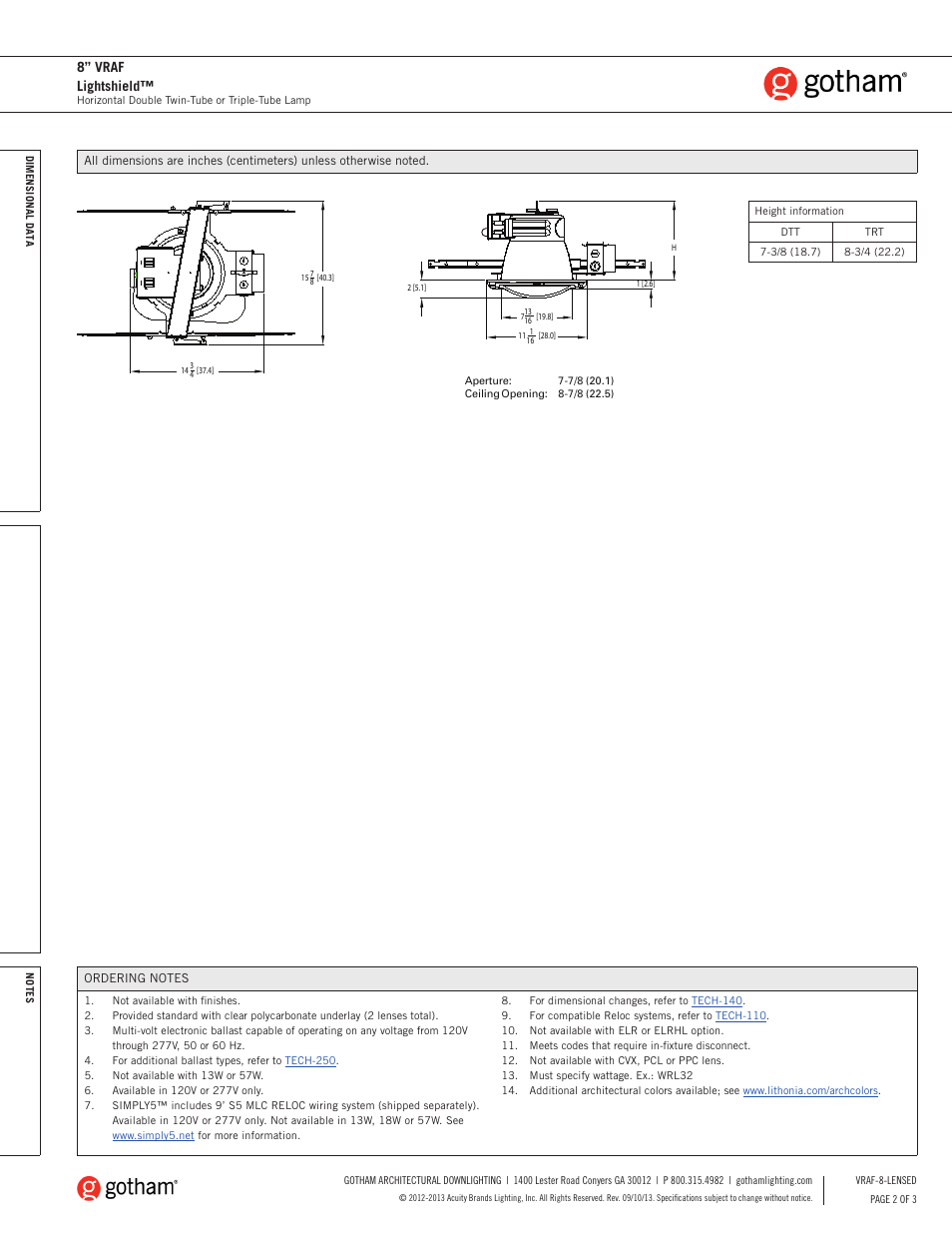 8” vraf lightshield | Gotham 8 VRAF Lightshield SpecSheet User Manual | Page 2 / 3