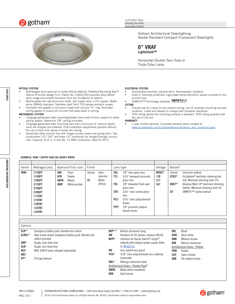 Gotham 6 VRAF Lightshield SpecSheet User Manual | 3 pages