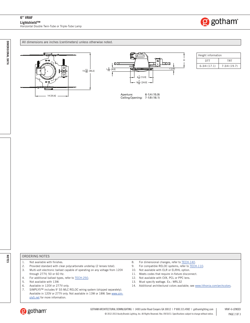 6” vraf lightshield | Gotham 6 VRAF Lightshield SpecSheet User Manual | Page 2 / 3