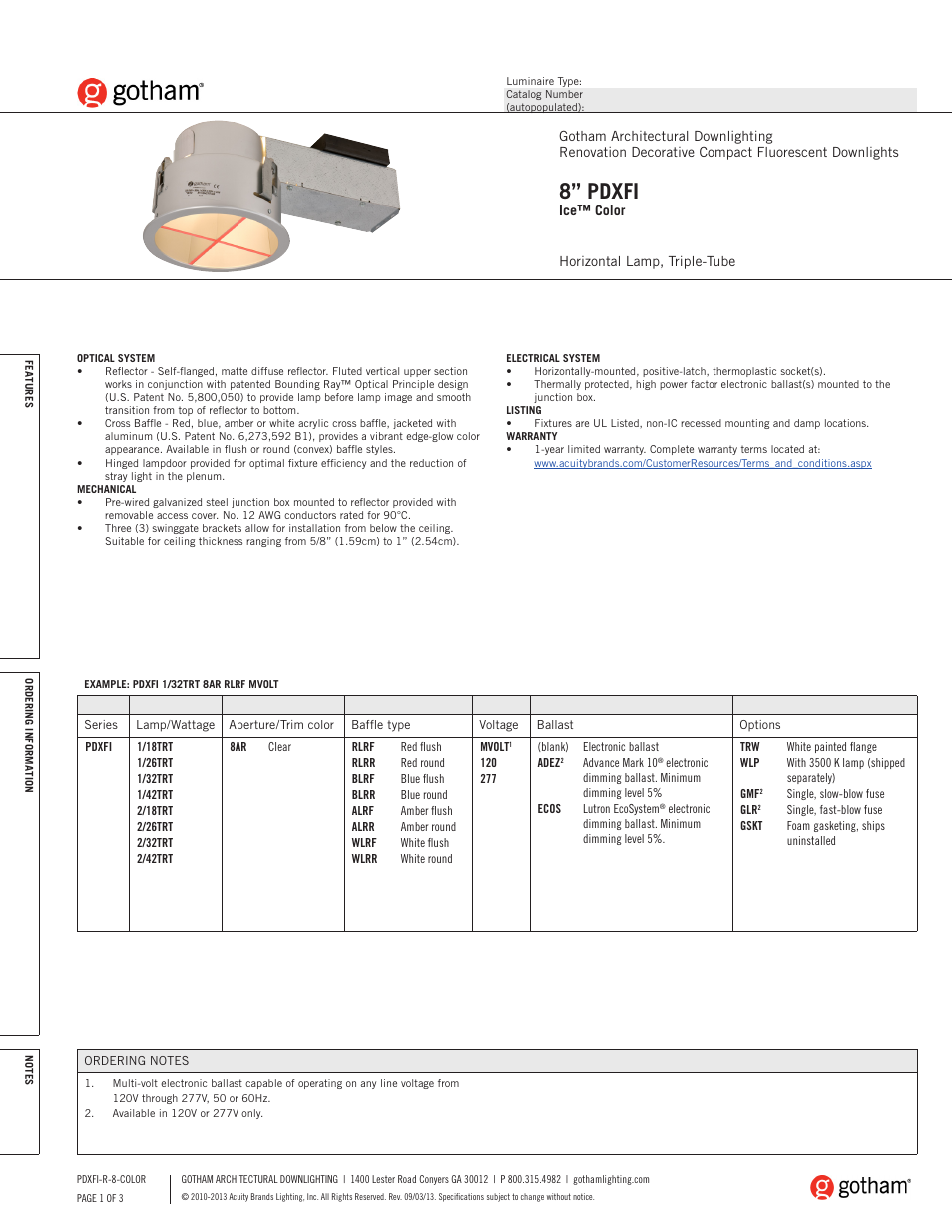 Gotham 8 PDXFI Ice Color SpecSheet User Manual | 3 pages