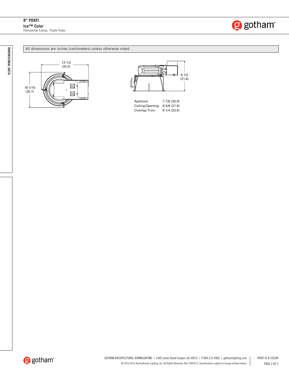 8” pdxfi ice™ color | Gotham 8 PDXFI Ice Color SpecSheet User Manual | Page 2 / 3