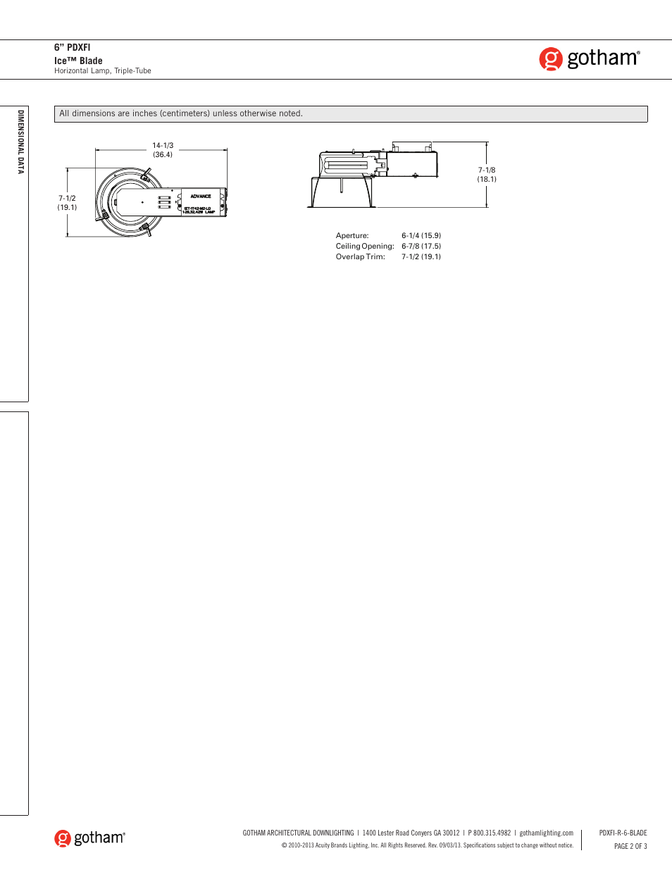 6” pdxfi ice™ blade | Gotham 6 PDXFI Ice Blade SpecSheet User Manual | Page 2 / 3